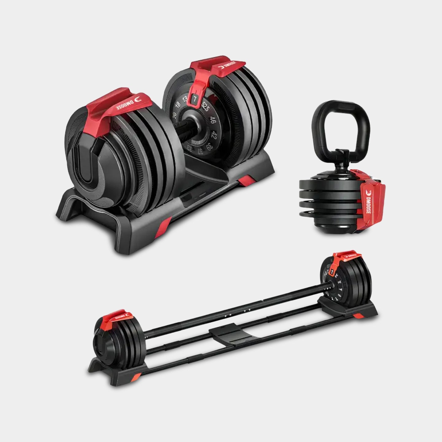 DMOOSE 3-in-1 Adjustable Dumbbell, Barbell & Kettlebell 52 lbs Set A1