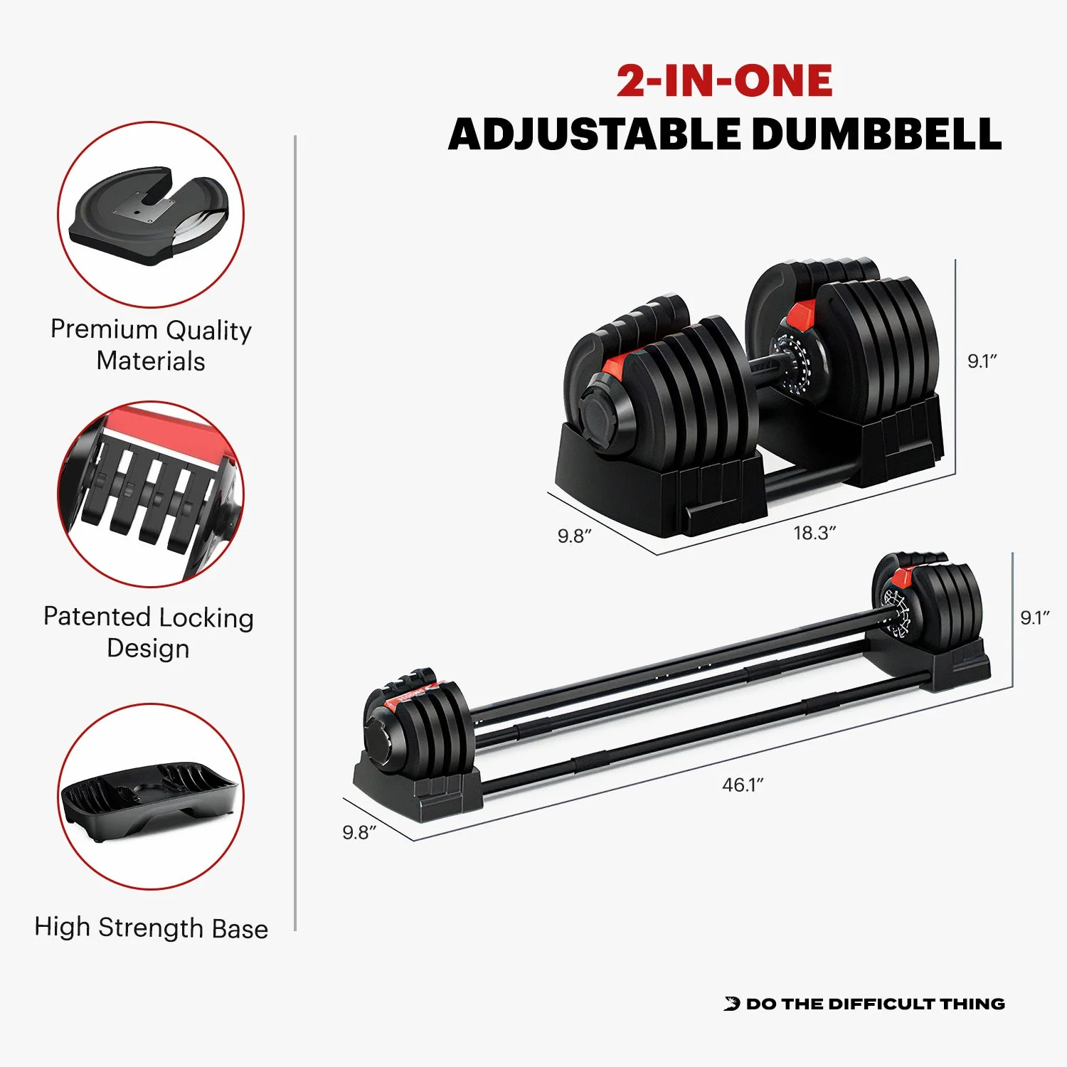 DMOOSE 2-in-1 Adjustable Dumbbell & Barbell 90 lb Set, 1 Dumbbell / 1 Barbell, Black A2