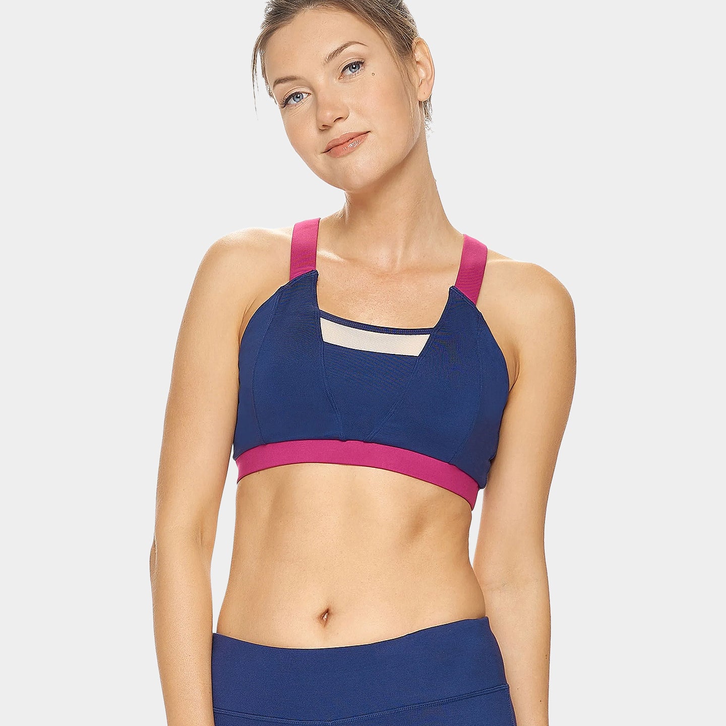 Expert Brand Women's Calypso Mesh Athletic Performance Sports Bra, M, Navy/Orchid A1
