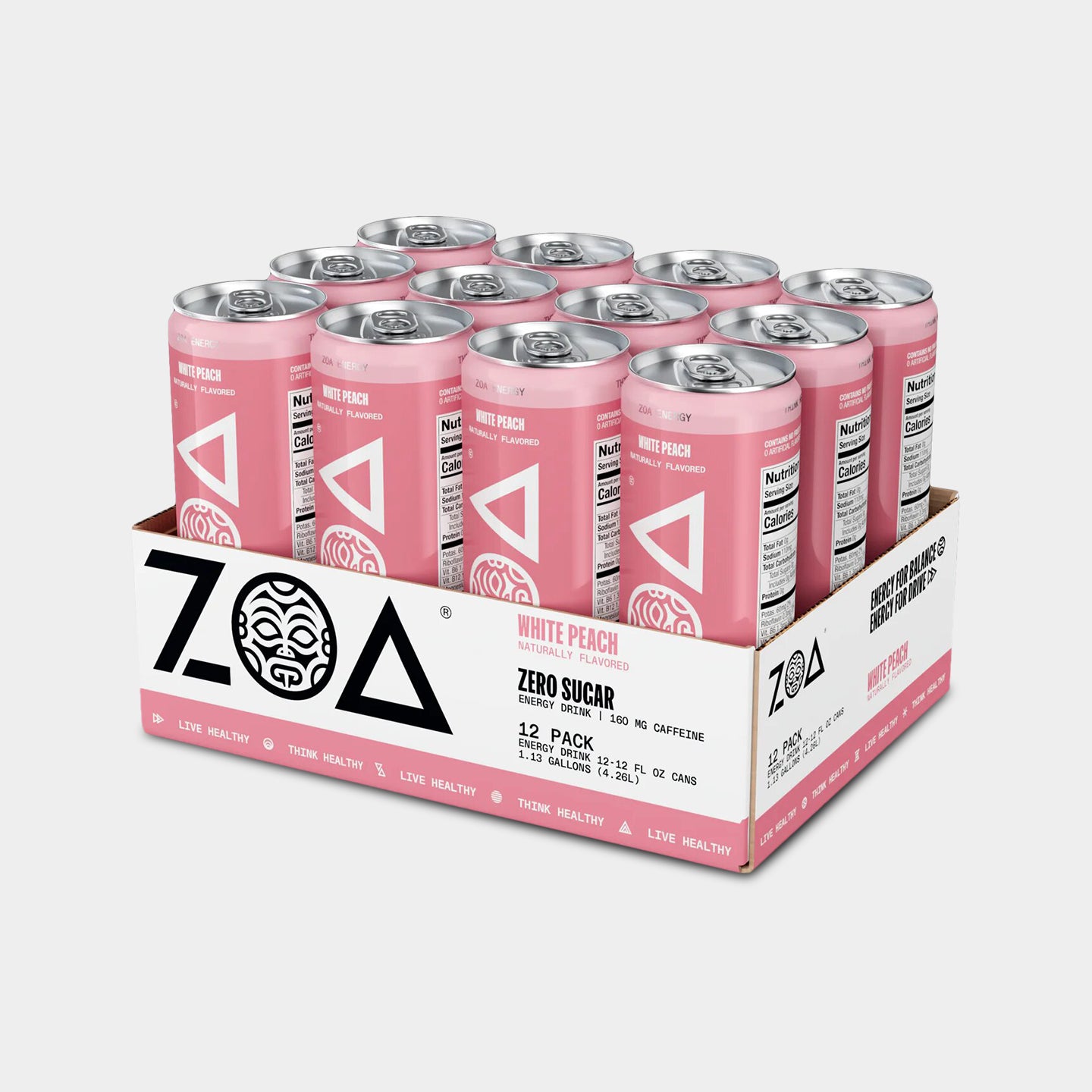ZOA Energy Drinks, White Peach, 12 Pack A1